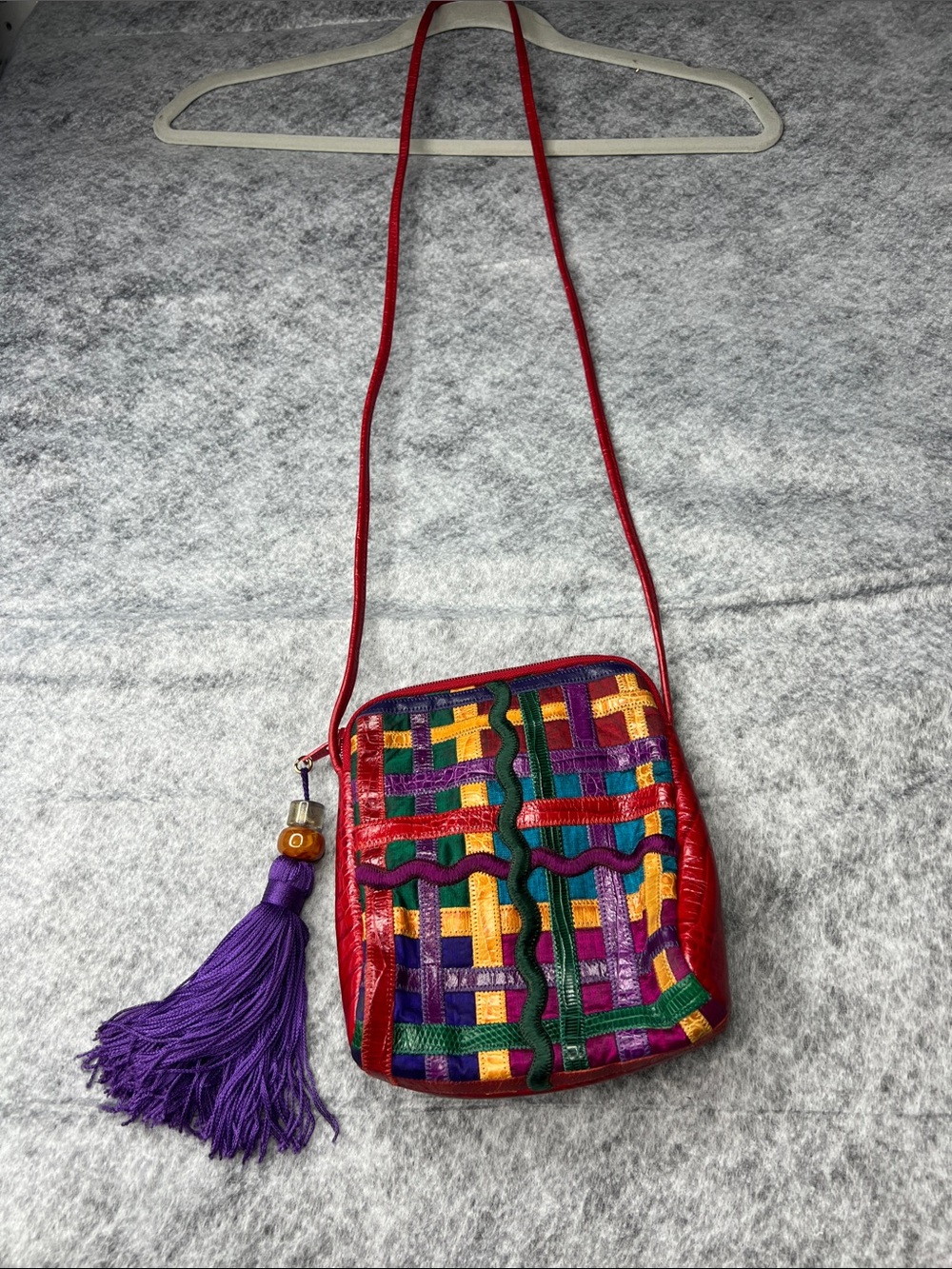 Sharif Multicolor Woven Crossbody Bag with Purple Tassel - Picture 1 of 11
